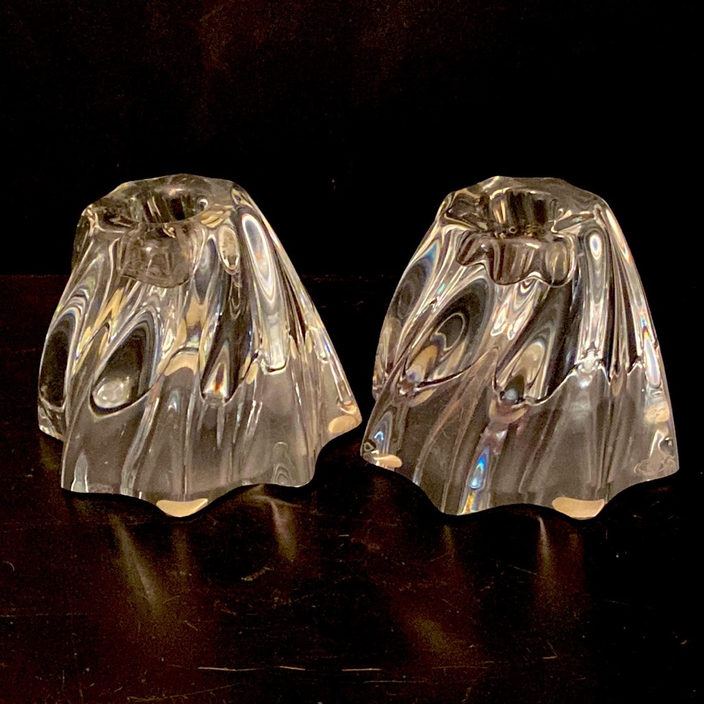Baccarat Oreste France Swirl Crystal Taper Candle Holders set 2